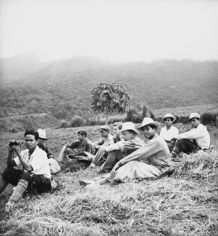 Bowo Hill Top, Dolores, Tayabas. April 22, 1934. The party. Slopes of [Mount] Banahao in the distance. 8 1/25. Panatomic 6x6.