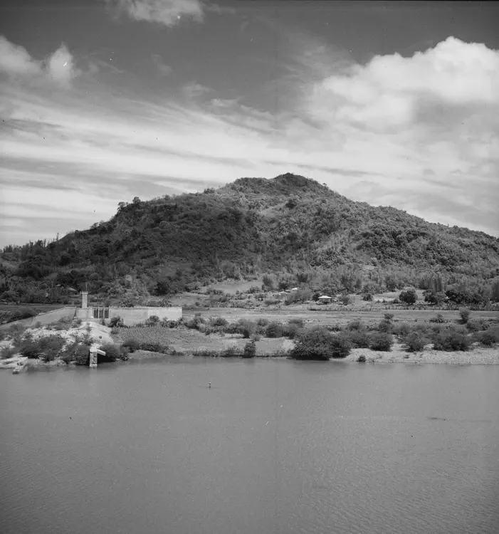 (Vintar Dam, Vintar, Ilocos N., 1935). Vintar Dam; Vintar-Sarrat Road--Dingras-Solsona, Ilocos Norte. 26/5/35. Vintar Dam. Salsalamagui. Looking NW. 11 1/25 G.