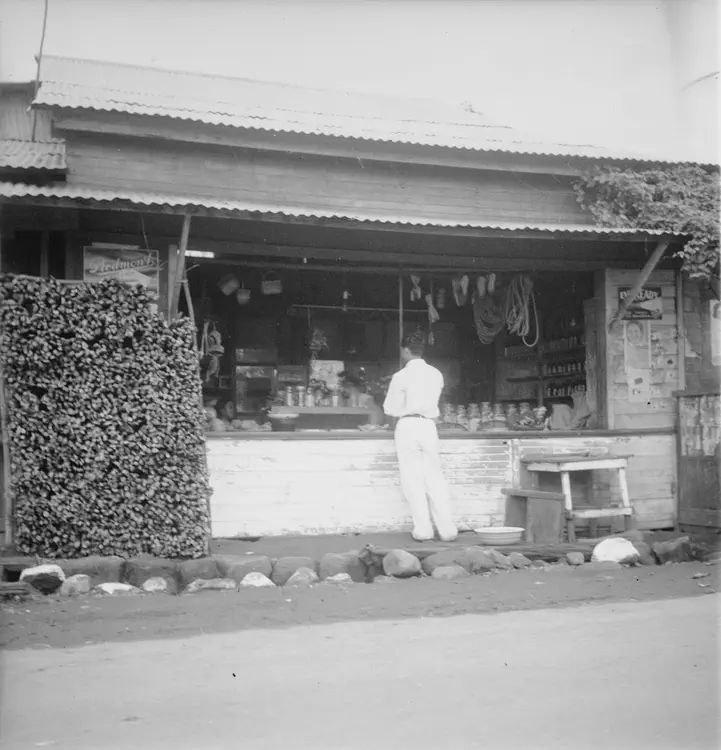 Laguna, 1934. 'Los Banos & Bay, Laguna. Dec. 26, 27, 1934. Ipilipil wood on sale at Tienda. Cero. Panatomic 6 x 6.'