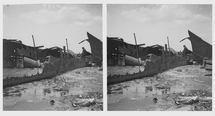 Wreck of a Spanish warship, 1911/1913. Note: these were wreck of warships sunk in the 1898 Battle of Manila Bay; the wrecks sat on the bay for decades, and became a tourist attraction until they were taken out sometime in the 1920s-30s and following land reclamations.